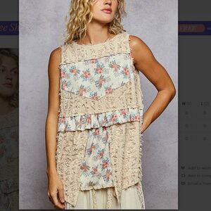 POL Floral Patchwork Beige and Blue Tank Top